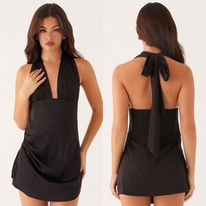 Peppermayo Black Low V-Neck Abbey Mini Dress Sz 12 Formal Birthday Bachelorette